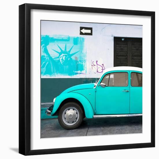 ¡Viva Mexico! Square Collection - Turquoise VW Beetle Car and American Graffiti-Philippe Hugonnard-Framed Photographic Print