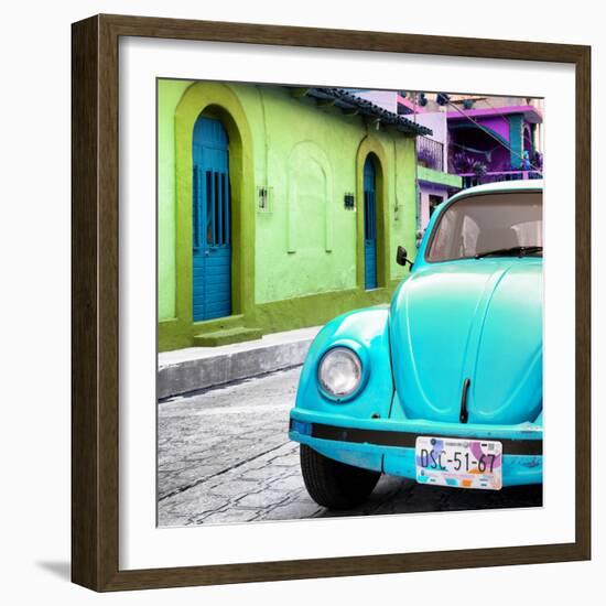 ¡Viva Mexico! Square Collection - Turquoise VW Beetle Car and Colorful House-Philippe Hugonnard-Framed Photographic Print