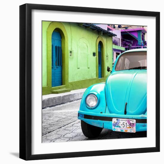 ¡Viva Mexico! Square Collection - Turquoise VW Beetle Car and Colorful House-Philippe Hugonnard-Framed Photographic Print