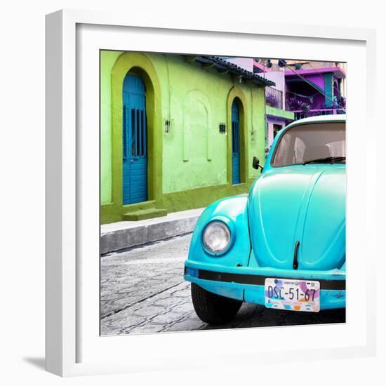 ¡Viva Mexico! Square Collection - Turquoise VW Beetle Car and Colorful House-Philippe Hugonnard-Framed Photographic Print