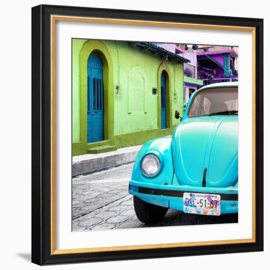 ¡Viva Mexico! Square Collection - Turquoise VW Beetle Car and Colorful House-Philippe Hugonnard-Framed Photographic Print