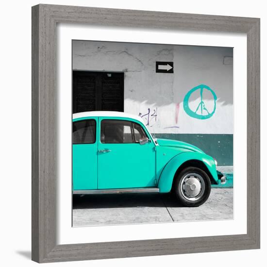 ¡Viva Mexico! Square Collection - Turquoise VW Beetle Car & Peace Symbol-Philippe Hugonnard-Framed Photographic Print