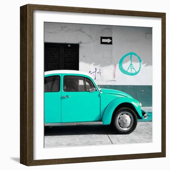 ¡Viva Mexico! Square Collection - Turquoise VW Beetle Car & Peace Symbol-Philippe Hugonnard-Framed Photographic Print