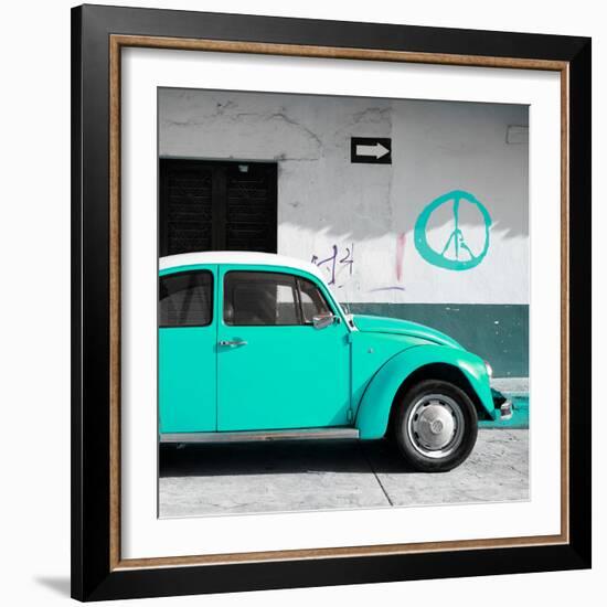 ¡Viva Mexico! Square Collection - Turquoise VW Beetle Car & Peace Symbol-Philippe Hugonnard-Framed Photographic Print