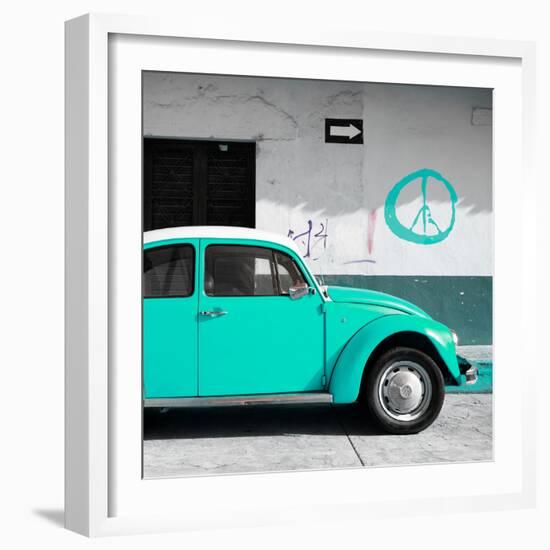 ¡Viva Mexico! Square Collection - Turquoise VW Beetle Car & Peace Symbol-Philippe Hugonnard-Framed Photographic Print