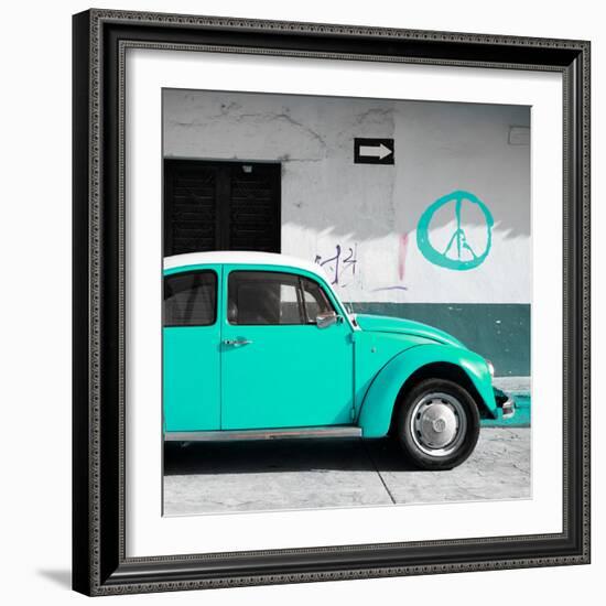 ¡Viva Mexico! Square Collection - Turquoise VW Beetle Car & Peace Symbol-Philippe Hugonnard-Framed Photographic Print