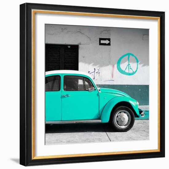 ¡Viva Mexico! Square Collection - Turquoise VW Beetle Car & Peace Symbol-Philippe Hugonnard-Framed Photographic Print