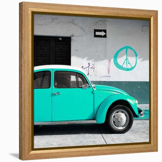 ¡Viva Mexico! Square Collection - Turquoise VW Beetle Car & Peace Symbol-Philippe Hugonnard-Framed Premier Image Canvas