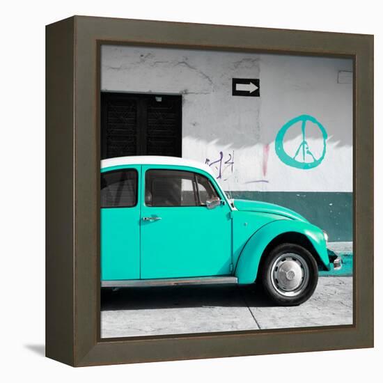 ¡Viva Mexico! Square Collection - Turquoise VW Beetle Car & Peace Symbol-Philippe Hugonnard-Framed Premier Image Canvas