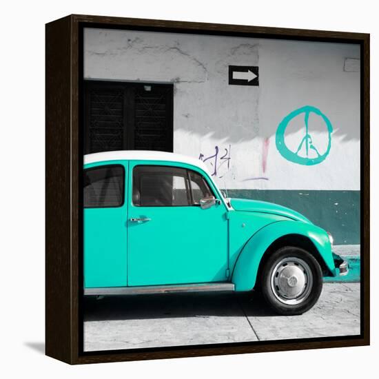 ¡Viva Mexico! Square Collection - Turquoise VW Beetle Car & Peace Symbol-Philippe Hugonnard-Framed Premier Image Canvas