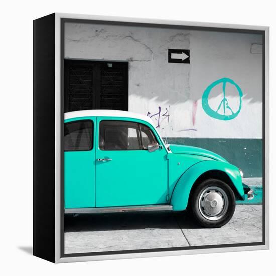 ¡Viva Mexico! Square Collection - Turquoise VW Beetle Car & Peace Symbol-Philippe Hugonnard-Framed Premier Image Canvas