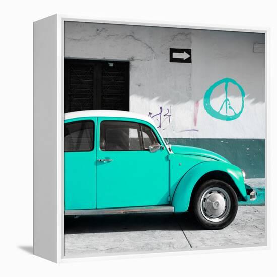 ¡Viva Mexico! Square Collection - Turquoise VW Beetle Car & Peace Symbol-Philippe Hugonnard-Framed Premier Image Canvas