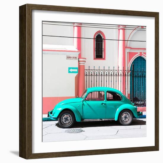 ¡Viva Mexico! Square Collection - Turquoise VW Beetle in San Cristobal-Philippe Hugonnard-Framed Photographic Print