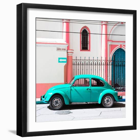 ¡Viva Mexico! Square Collection - Turquoise VW Beetle in San Cristobal-Philippe Hugonnard-Framed Photographic Print