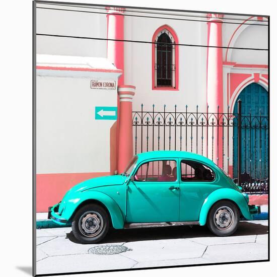 ¡Viva Mexico! Square Collection - Turquoise VW Beetle in San Cristobal-Philippe Hugonnard-Mounted Photographic Print