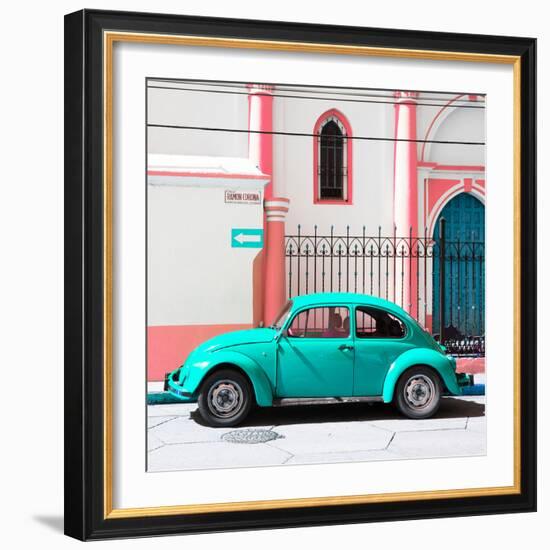 ¡Viva Mexico! Square Collection - Turquoise VW Beetle in San Cristobal-Philippe Hugonnard-Framed Photographic Print