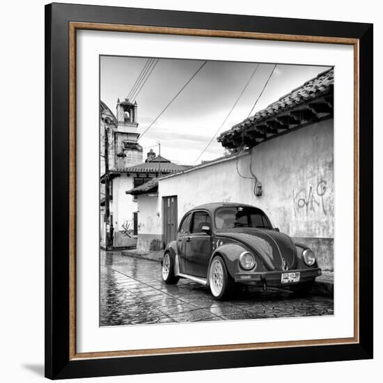 ¡Viva Mexico! Square Collection - VW Beetle Car in San Cristobal de Las Casas B&W-Philippe Hugonnard-Framed Photographic Print