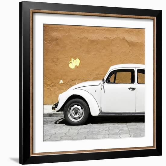 ¡Viva Mexico! Square Collection - White VW Beetle Car & Dark Beige Wall-Philippe Hugonnard-Framed Photographic Print