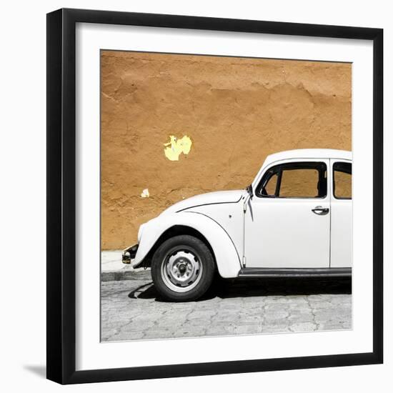 ¡Viva Mexico! Square Collection - White VW Beetle Car & Dark Beige Wall-Philippe Hugonnard-Framed Photographic Print