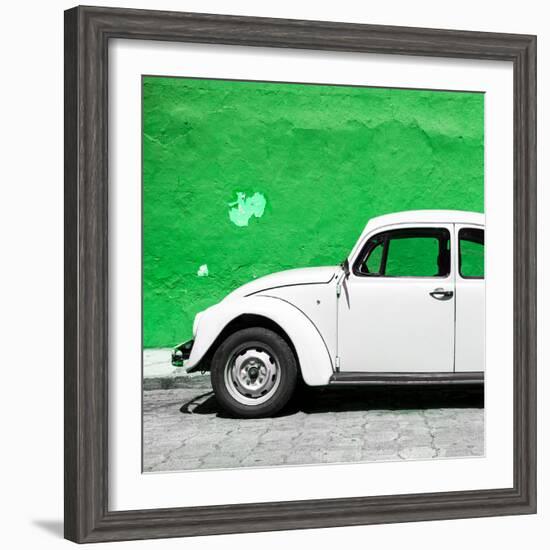 ¡Viva Mexico! Square Collection - White VW Beetle Car & Green Wall-Philippe Hugonnard-Framed Photographic Print