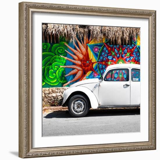 ¡Viva Mexico! Square Collection - White VW Beetle Car in Cancun-Philippe Hugonnard-Framed Photographic Print