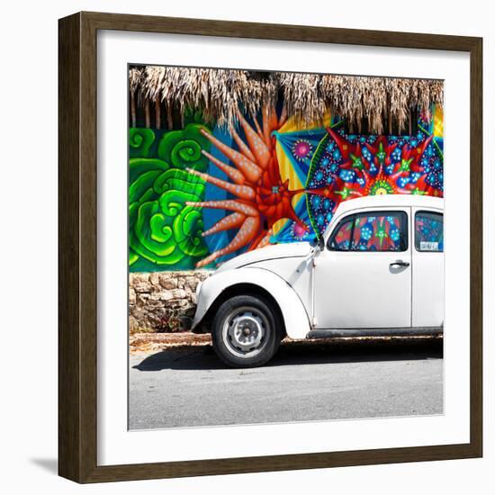 ¡Viva Mexico! Square Collection - White VW Beetle Car in Cancun-Philippe Hugonnard-Framed Photographic Print