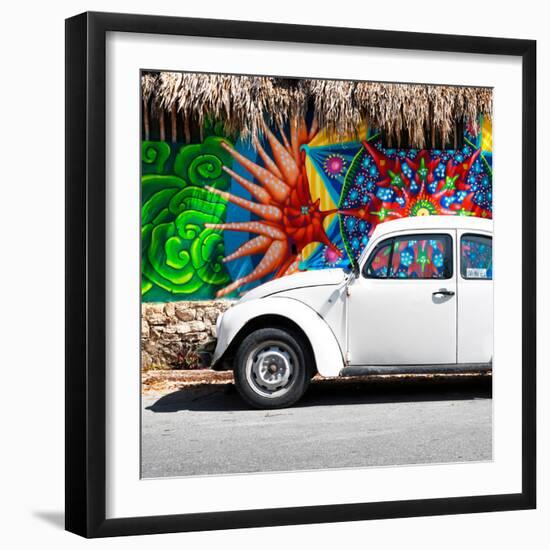 ¡Viva Mexico! Square Collection - White VW Beetle Car in Cancun-Philippe Hugonnard-Framed Photographic Print