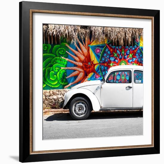 ¡Viva Mexico! Square Collection - White VW Beetle Car in Cancun-Philippe Hugonnard-Framed Photographic Print