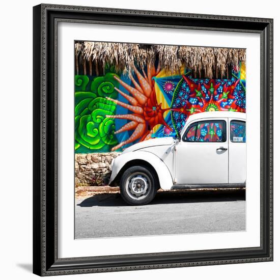 ¡Viva Mexico! Square Collection - White VW Beetle Car in Cancun-Philippe Hugonnard-Framed Photographic Print