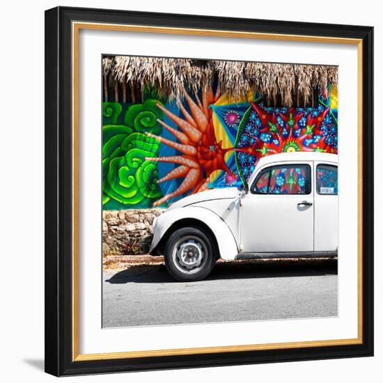 ¡Viva Mexico! Square Collection - White VW Beetle Car in Cancun-Philippe Hugonnard-Framed Photographic Print