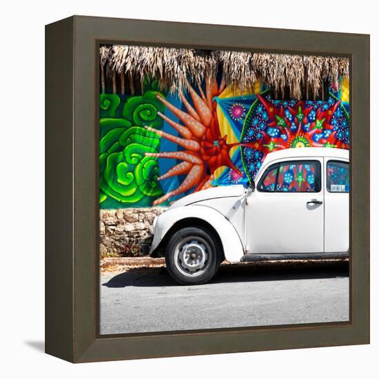 ¡Viva Mexico! Square Collection - White VW Beetle Car in Cancun-Philippe Hugonnard-Framed Premier Image Canvas