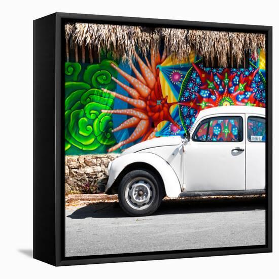 ¡Viva Mexico! Square Collection - White VW Beetle Car in Cancun-Philippe Hugonnard-Framed Premier Image Canvas