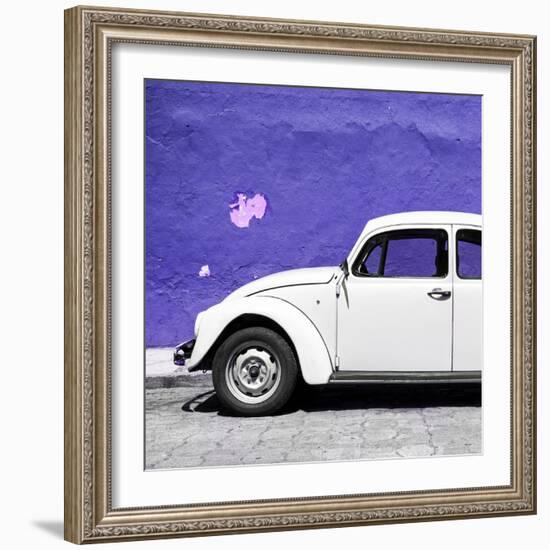 ¡Viva Mexico! Square Collection - White VW Beetle Car & Purple Wall-Philippe Hugonnard-Framed Photographic Print