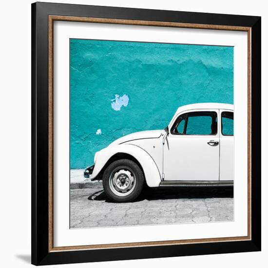 ¡Viva Mexico! Square Collection - White VW Beetle Car & Turquoise Wall-Philippe Hugonnard-Framed Photographic Print