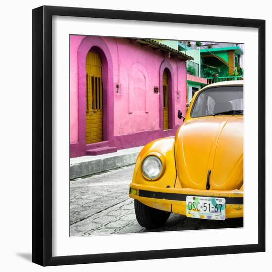 ¡Viva Mexico! Square Collection - Yellow VW Beetle Car and Colorful House-Philippe Hugonnard-Framed Photographic Print
