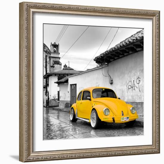 ¡Viva Mexico! Square Collection - Yellow VW Beetle Car in San Cristobal de Las Casas-Philippe Hugonnard-Framed Photographic Print