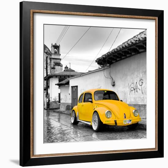 ¡Viva Mexico! Square Collection - Yellow VW Beetle Car in San Cristobal de Las Casas-Philippe Hugonnard-Framed Photographic Print