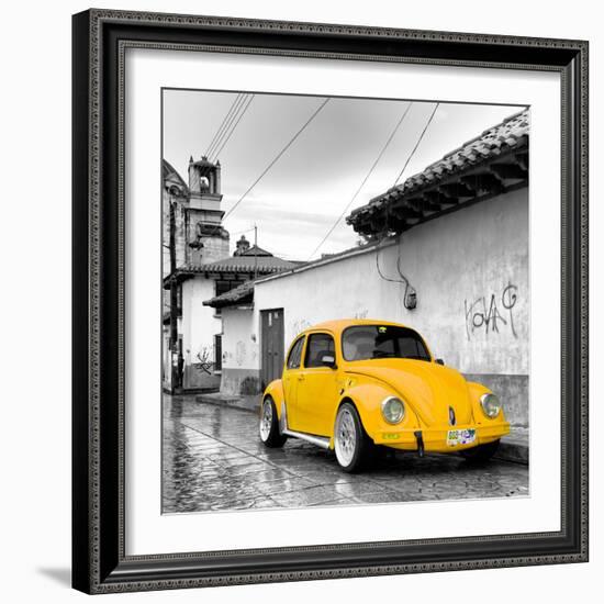 ¡Viva Mexico! Square Collection - Yellow VW Beetle Car in San Cristobal de Las Casas-Philippe Hugonnard-Framed Photographic Print