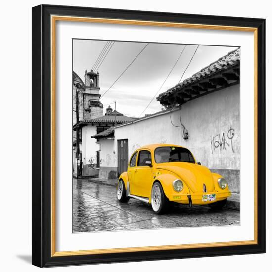 ¡Viva Mexico! Square Collection - Yellow VW Beetle Car in San Cristobal de Las Casas-Philippe Hugonnard-Framed Photographic Print