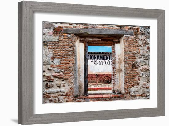 ¡Viva Mexico! Window View - Mexican Street with a red Bike-Philippe Hugonnard-Framed Photographic Print