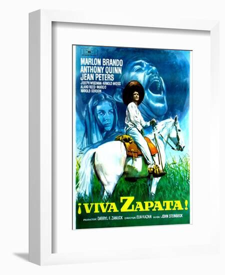 Viva Zapata!, Jean Peters, Marlon Brando, Anthony Quinn, (Spanish Poster Art), 1952-null-Framed Premium Giclee Print