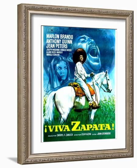 Viva Zapata!, Jean Peters, Marlon Brando, Anthony Quinn, (Spanish Poster Art), 1952-null-Framed Art Print