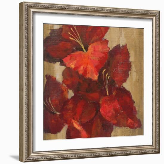 Vivid Red Gladiola on Gold Crop-Silvia Vassileva-Framed Art Print