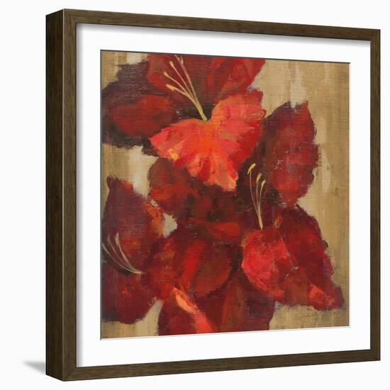 Vivid Red Gladiola on Gold Crop-Silvia Vassileva-Framed Art Print