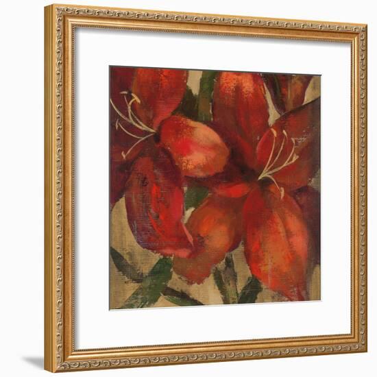 Vivid Red Lily on Gold Crop-Silvia Vassileva-Framed Art Print