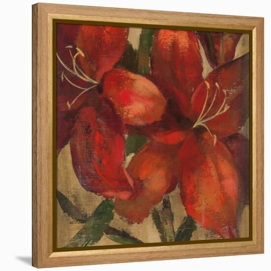 Vivid Red Lily on Gold Crop-Silvia Vassileva-Framed Stretched Canvas