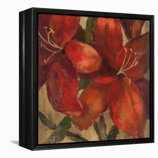 Vivid Red Lily on Gold Crop-Silvia Vassileva-Framed Stretched Canvas