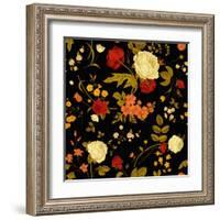 Vivid Victorian Flowers on a Black Background-Olga Korneeva-Framed Art Print