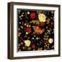 Vivid Victorian Flowers on a Black Background-Olga Korneeva-Framed Art Print