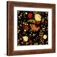Vivid Victorian Flowers on a Black Background-Olga Korneeva-Framed Art Print